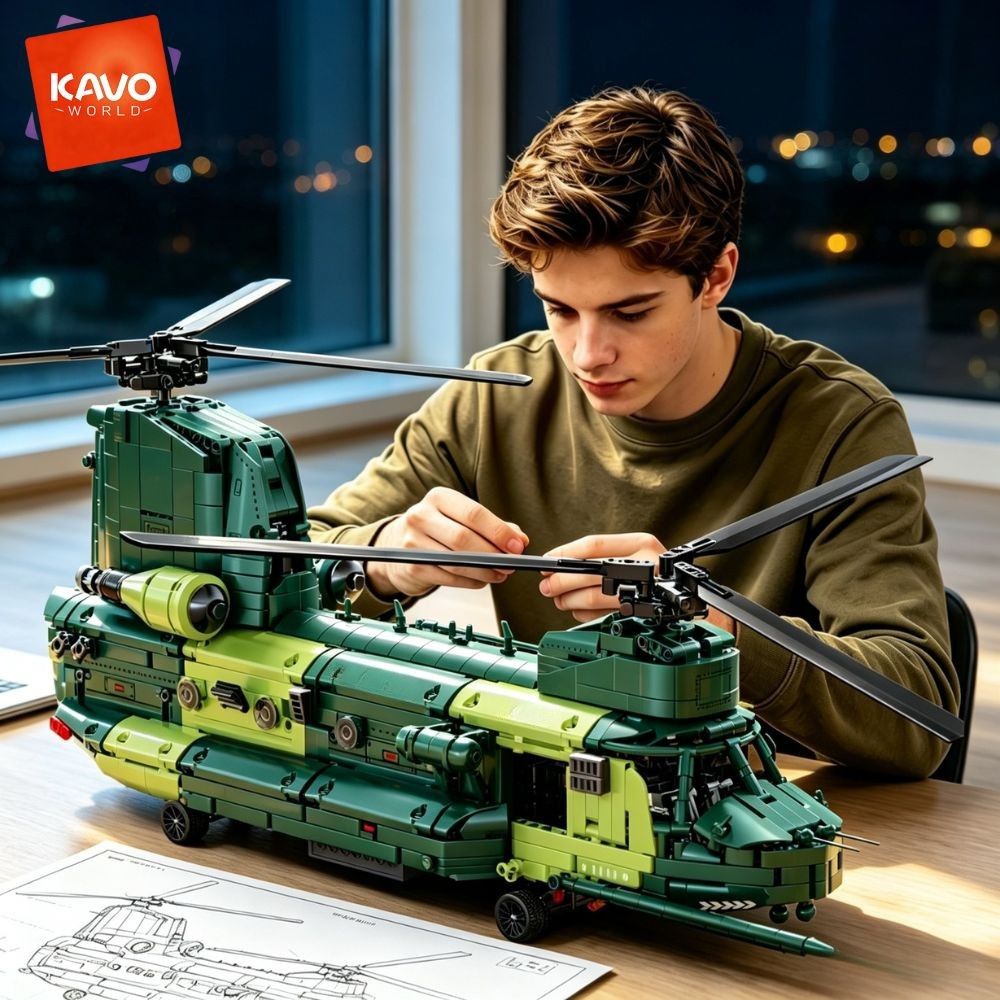 Model Kit Perfect Grade - KAVOWORLD 1826-teiliges 32-Zoll Großes Schwerlast-Hubschrauber-Baustein-Modell-Set Einfache